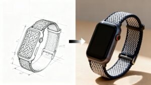 Flyknit manufacturer custom 3D/4D knitted watch strap, design sketch vs final product
